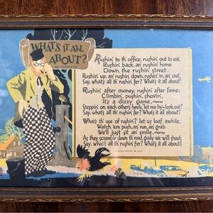 1925 Buzza Motto Friendship Print In Frame "What’s It All About”